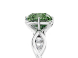 Platinum Fancy Green Cushion  Solitaire Twist Band with Leaf Prong Setting