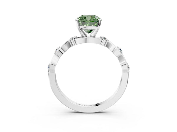 Platinum Fancy Green Cushion  Solitaire Twisted Band with Prong Setting