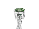 Platinum Fancy Green Cushion  Solitaire Twisted Pave Diamond Ring with Four-Prong Setting_5