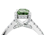 Platinum Fancy Green Emerald  Brilliant Diamond Solitaire with Pavé Band and Four-Prong Setting 4