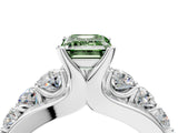Platinum Fancy Green Emerald  Brilliant Solitaire with Side Stones on a Pave Band and Four-Prong Setting_16