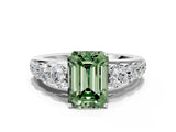 Platinum Fancy Green Emerald Cut Brilliant Diamond Pavé Band with Six-Prong Setting_24