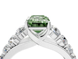 Platinum Fancy Green Emerald Cut Brilliant Diamond Pavé Band with Six-Prong Setting_28