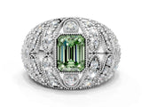 Platinum Fancy Green Emerald Cut Brilliant Halo Pave Diamond Milgrain Ring_12