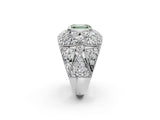 Platinum Fancy Green Emerald Cut Brilliant Halo Pave Diamond Milgrain Ring_14