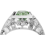 Platinum Fancy Green Emerald Cut Brilliant Milgrain Filigree Diamond Ring with Square Prong Setting_16