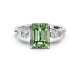 Platinum Fancy Green Emerald Cut Brilliant Three-Stone Pave Band with Four-Prong Setting_6