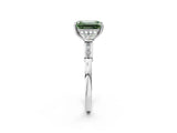 Platinum Fancy Green Emerald Cut Brilliant Three-Stone Pave Band with Four-Prong Setting_8
