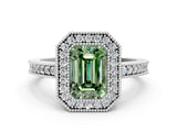 Platinum Fancy Green Emerald Cut-Cut Diamond Halo Engagement Ring with Pave Band and Prong Setting_12