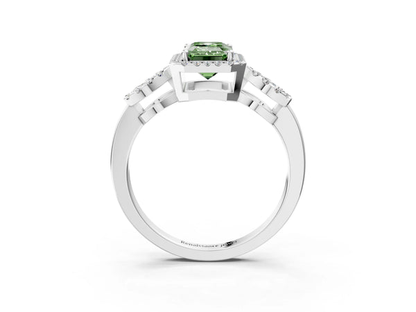 Platinum Emerald Cut Pave Infinity Halo Engagement Ring Setting for Fancy Green Center