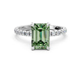 Platinum Fancy Green Emerald Cut Diamond Brilliant Solitaire Ring with Pavé Band and Four-Prong Setting_36