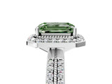 Platinum Fancy Green Emerald Cut Diamond Double Halo Ring with Split Shank and Four-Prong Setting_11