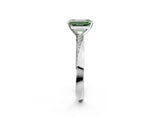 Platinum Fancy Green Emerald Cut Diamond Engagement Ring with Side Stone Accents and Four-Prong Setting_14
