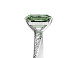 Platinum Fancy Green Emerald Cut Diamond Engagement Ring with Side Stone Accents and Four-Prong Setting_17
