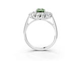 Platinum Fancy Green Emerald Cut Diamond Floral Double Halo Engagement Ring with Prong Setting_136