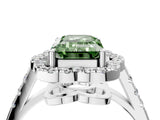 Platinum Fancy Green Emerald Cut Diamond Floral Halo Split Shank Prong Setting Ring_10