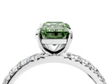 Platinum Fancy Green Emerald Cut Diamond Pavé Solitaire Ring with Round Band and Prong Setting_4
