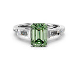 Platinum Fancy Green Emerald  Cut Diamond Ring with Baguette Side Stones, Channel Set Band, and Four-Prong Setting_24
