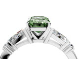 Platinum Fancy Green Emerald  Cut Diamond Ring with Baguette Side Stones, Channel Set Band, and Four-Prong Setting_28