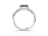 Platinum Fancy Green Emerald Cut Diamond Scattered Round Accent Ring with Prong Setting_15