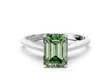 Platinum Fancy Green Emerald Cut Diamond Solitaire Engagement Ring with Cathedral Setting and Four-Prong Mount