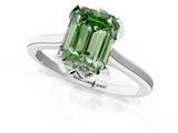Platinum Fancy Green Emerald Cut Diamond Solitaire Ring with Flower Prong Setting and Classic Band_14