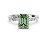 Platinum Fancy Green Emerald Cut Diamond Solitaire Ring with Round  Pavé Band and Four-Prong Setting_36