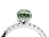 Platinum Fancy Green Emerald Cut Diamond Solitaire Ring with Round  Pavé Band and Four-Prong Setting_40