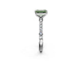 Platinum Fancy Green Emerald  Cut Diamond Solitaire with Pave Band and Four-Prong Setting 2