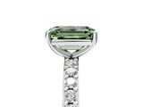 Platinum Fancy Green Emerald  Cut Diamond Solitaire with Pave Band and Four-Prong Setting 5