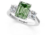 Platinum Fancy Green Emerald Cut Diamond Three-Stone Engagement Ring with Prong Setting and Pavé Band_13