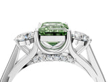 Platinum Fancy Green Emerald Cut Diamond Three-Stone Engagement Ring with Prong Setting and Pavé Band_16