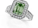 Platinum Fancy Green Emerald Cut Halo Diamond Split Shank Pave Ring_13