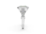 Platinum Fancy Green Emerald Cut Halo Diamond Split Shank Pave Ring_14