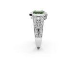 Platinum Fancy Green Emerald Cut Halo Diamond Split Shank Ring with Prong Setting_32