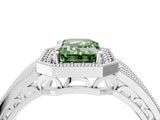 Platinum Fancy Green Emerald Cut Halo Diamond Split Shank Ring with Prong Setting_34