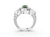 Platinum Fancy Green Emerald Cut Halo Milgrain Diamond Engagement Ring with Leaf Band and Four-Prong Setting_15