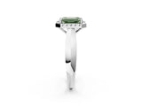 Platinum Fancy Green Emerald  Cut Halo Solitaire Engagement Ring with Square Band and Four-Prong Setting_26