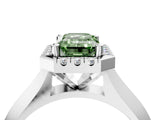 Platinum Fancy Green Emerald  Cut Halo Solitaire Engagement Ring with Square Band and Four-Prong Setting_28
