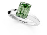 Platinum Fancy Green Emerald  Cut Solitaire Engagement Ring with Flat Band and Four-Prong Setting 1