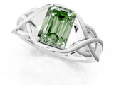 Platinum Fancy Green Emerald Cut Solitaire Intertwined Band Prong Setting Ring_7