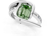 Platinum Fancy Green Emerald Cut Solitaire Tension-Set Diamond Split Shank Ring_7