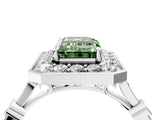 Platinum Fancy Green Emerald  Halo Diamond Engagement Ring with Twisted Band and Four-Prong Setting