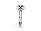 Platinum Fancy Green Emerald  Halo Diamond Floral Split Shank Engagement Ring 2