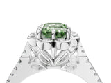 Platinum Fancy Green Emerald  Halo Diamond Floral Split Shank Engagement Ring 4