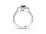 Platinum Fancy Green Emerald  Halo Milgrain Pave Diamond Ring with Four-Prong Setting 3