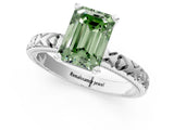 Platinum Fancy Green Emerald  Solitaire Diamond Engagement Ring with XO Engraved Band and Four-Prong Setting 1