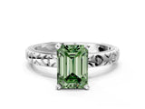 Platinum Fancy Green Emerald  Solitaire Diamond Engagement Ring with XO Engraved Band and Four-Prong Setting