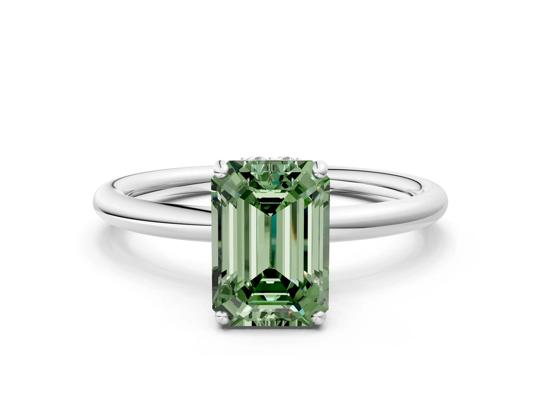 Platinum Fancy Green Emerald  Solitaire Diamond Ring with a Classic Band and Four-Prong Setting 1