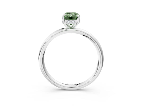 Platinum Fancy Green Emerald  Solitaire Diamond Ring with a Classic Band and Four-Prong Setting